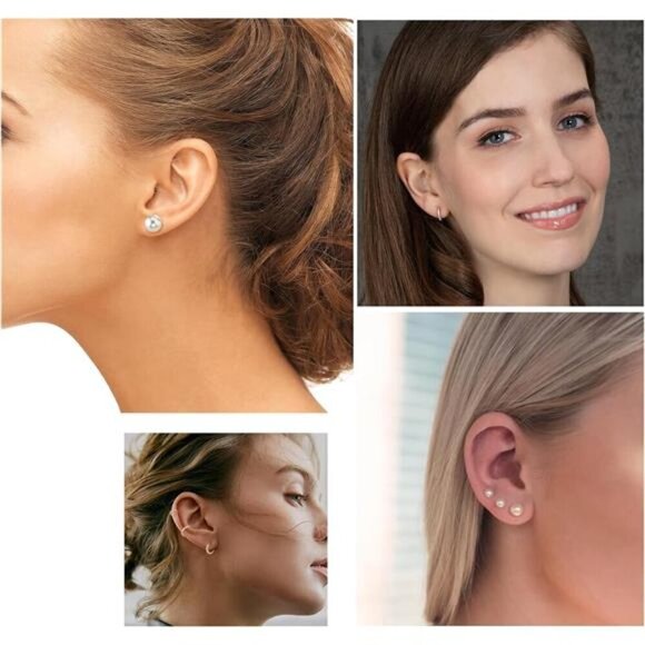 12 Pairs Gold & Silver Hoop, CZ, and Pearl Stud Earring Set Minimalist Style - Picture 6 of 6
